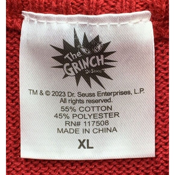 The Grinch 2023 Crew Neck Sweater Adults XL Red Graphic Knit MERRY CHRISTMAS - Picture 3 of 12